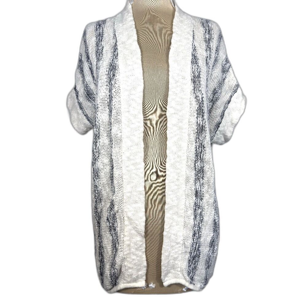 Women’s M Ivory Gray 100% Cotton Open Knit Cardigan Natural Reflections oho Top